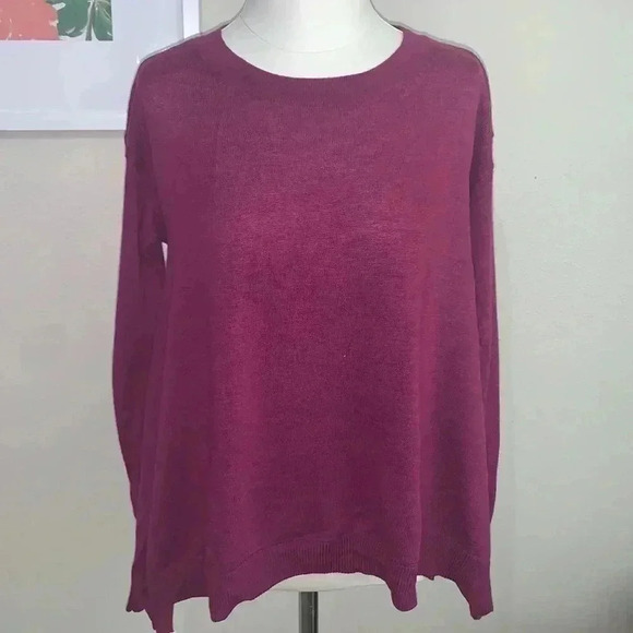 By Anthropologie 100% Merino Wool Asymmetrical Plum Sweater - Picture 1 of 8